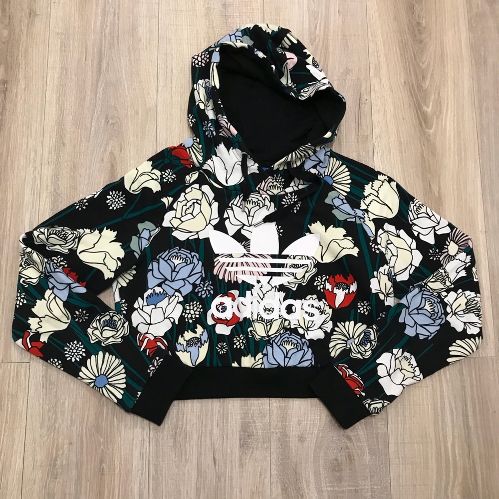 ADIDAS FLORAL CROPPED HOODIE - Picture 2 of 4